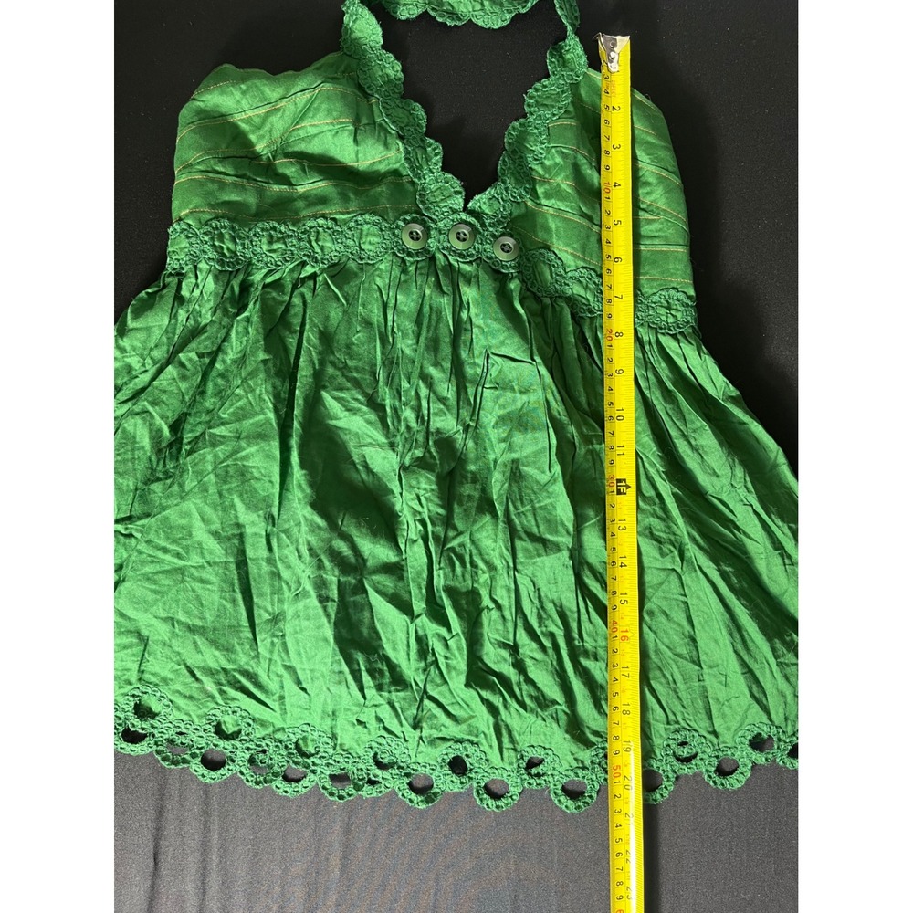 Moda International Green Y2K Boho Halter Babydoll Tunic Top Size S - Picture 6 of 7